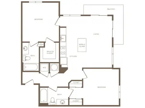 Floor plan B2 Beacon, 2 beds · 2 baths · 1,048 sf