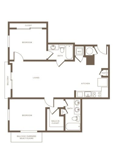Floor plan pB05 Beacon, 2 beds · 2 baths