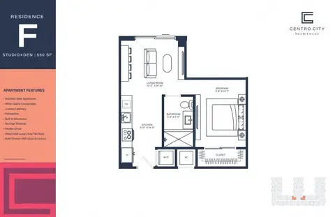 Floor plan Flat F - Studio+Den, Studio · 1 bath