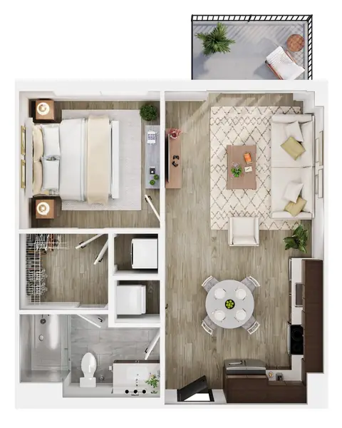 Floor plan A3, 1 bed · 1 bath · 648 sf