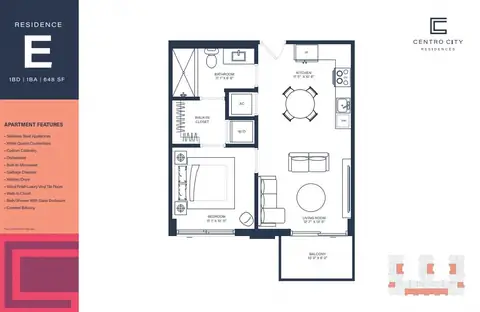Floor plan Flat E - 1BD/1BA, 1 bed · 1 bath