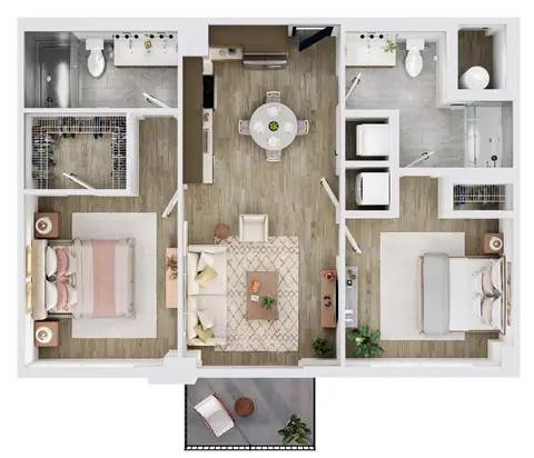 Floor plan B2, 2 beds · 2 baths · 946 sf