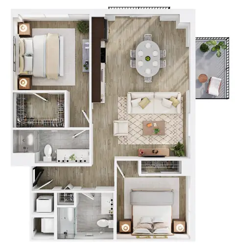 Floor plan B3, 2 beds · 2 baths · 1,037 sf