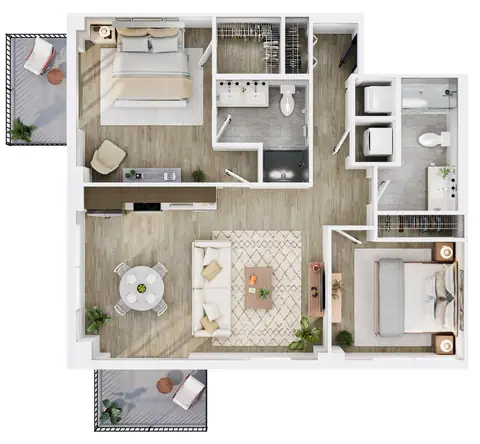 Floor plan B5, 2 beds · 2 baths · 1,066 sf