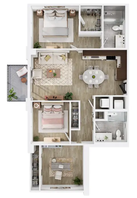 Floor plan B1 Den, 2 beds · 2 baths · 1,108 sf