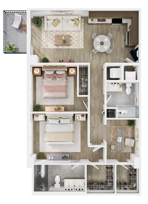 Floor plan B3 Den, 2 beds · 2 baths · 1,125 sf