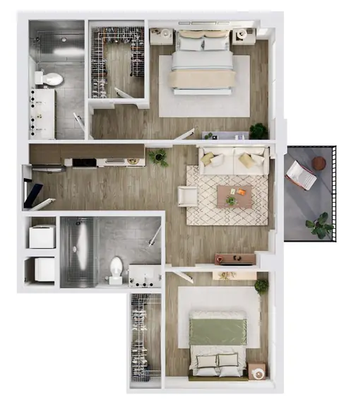 Floor plan B1, 2 beds · 2 baths