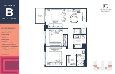Floor plan Flat B - 2BD/2BA, 2 beds · 2 baths