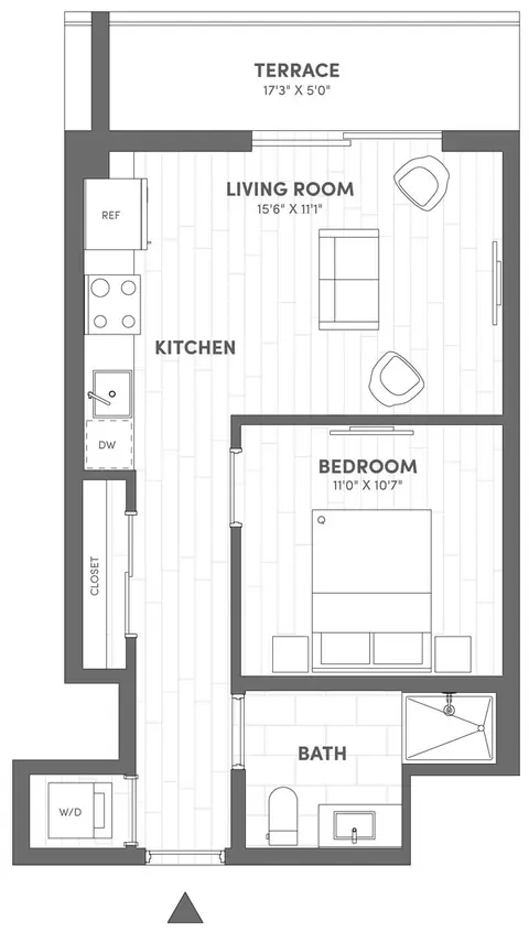 Floor plan Junior One Bedroom-A2, 1 bed · 1 bath · 560 sf