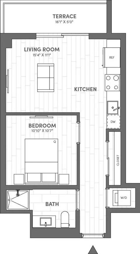 Floor plan Junior One Bedroom-A1.A, 1 bed · 1 bath · 566 sf