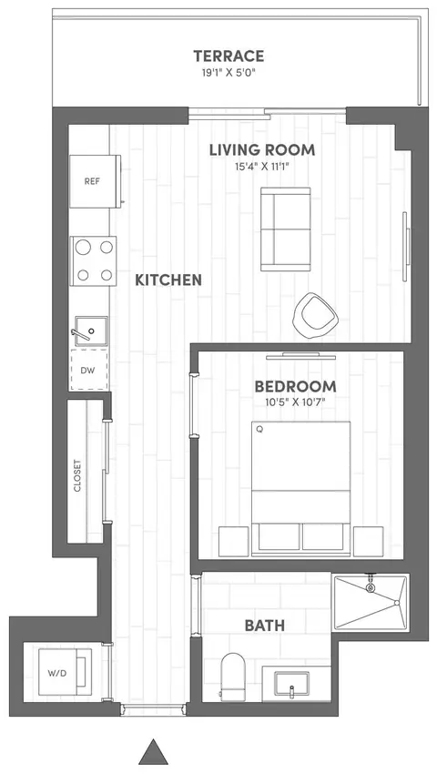 Floor plan Junior One Bedroom-A1, 1 bed · 1 bath · 570 sf