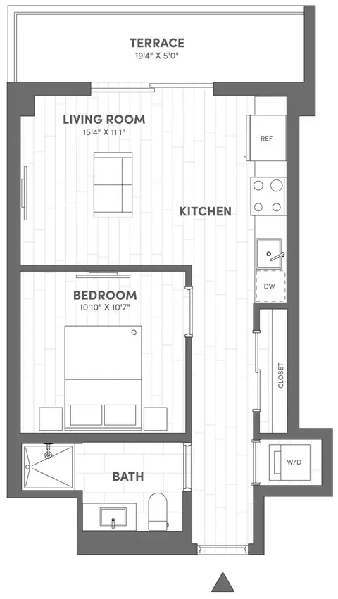 Floor plan Junior One Bedroom-A3, 1 bed · 1 bath · 570 sf