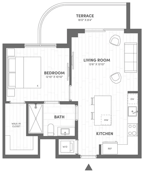 Floor plan 1 Bed-1 Bath-B, 1 bed · 1 bath · 671 sf