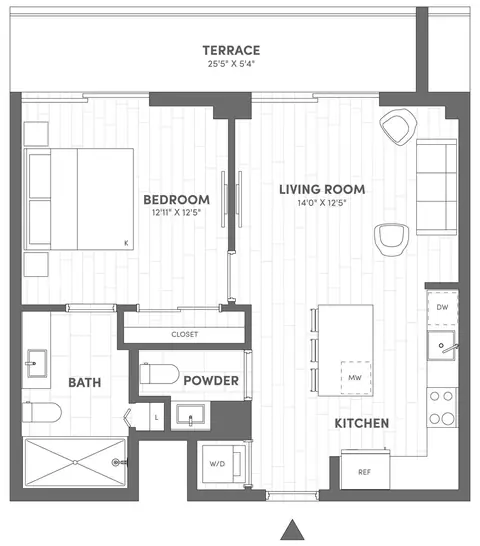 Floor plan 1 Bed-1.5 Bath-B4, 1 bed · 1.5 baths · 752 sf