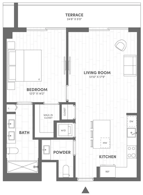 Floor plan 1 Bed-1.5 Bath-B2.2, 1 bed · 1.5 baths · 822 sf