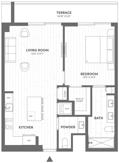 Floor plan 1 Bed-1.5 Bath-B2.1, 1 bed · 1.5 baths · 826 sf