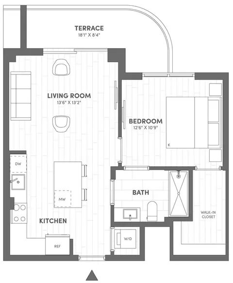 Floor plan 1 Bed-1 Bath-B1, 1 bed · 1 bath