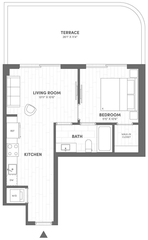 Floor plan 1 Bed-1 Bath-B1.1, 1 bed · 1 bath