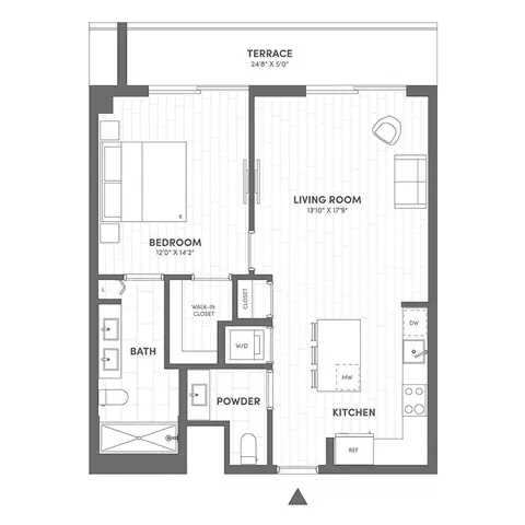 Floor plan B2.2, 1 bed · 1 bath