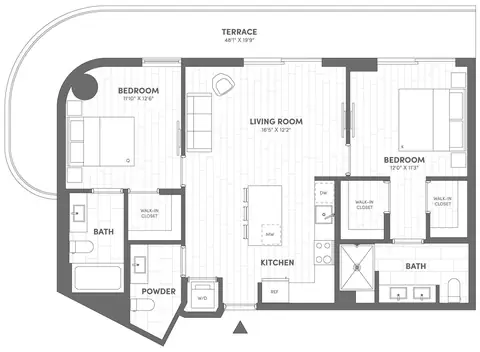 Floor plan 2 Bed-2.5 Bath-D1, 2 beds · 2.5 baths · 1,010 sf