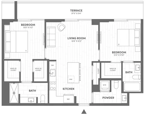Floor plan 2 Bed-2.5 Bath-D, 2 beds · 2.5 baths · 1,035 sf