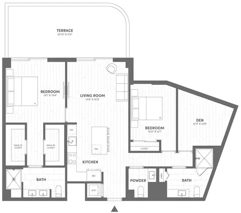 Floor plan 2 Bed-2.5 Bath Den-E.1, 2 beds · 2.5 baths · 1,336 sf