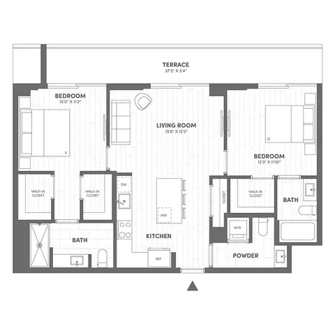 Floor plan D, 2 beds · 2 baths