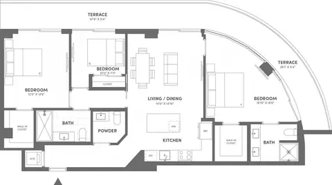 Floor plan F1, 3 beds · 2.5 baths · 1,316 sf