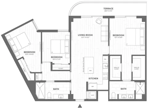 Floor plan 3 Bed-2 Bath-E1, 3 beds · 2 baths · 1,334 sf