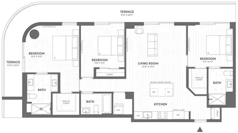 Floor plan 3 Bed-3 Bath-F2, 3 beds · 3 baths · 1,407 sf