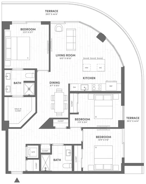Floor plan 3 Bed-2.5 Bath-F1, 3 beds · 2.5 baths