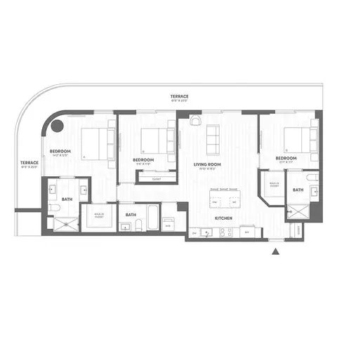 Floor plan F2, 3 beds · 3 baths