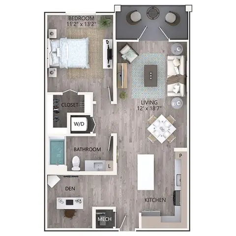Floor plan A2, 1 bed · 1 bath · 845 sf