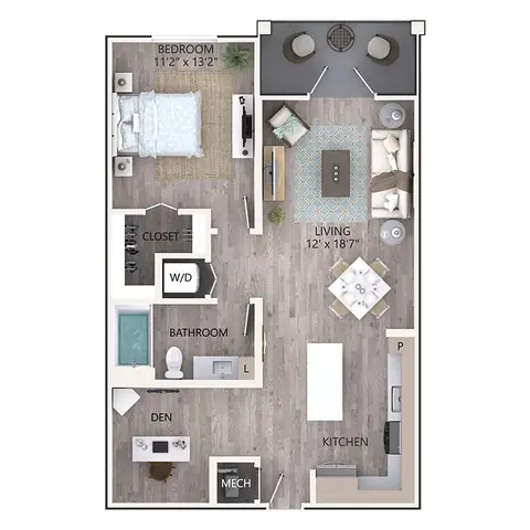 Floor plan A2A, 1 bed · 1 bath · 865 sf