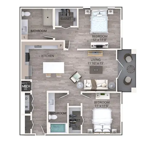 Floor plan B3, 2 beds · 2 baths