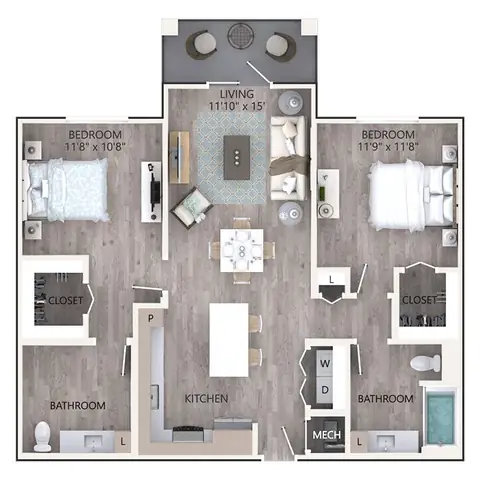 Floor plan B4B, 2 beds · 2 baths