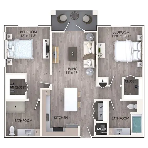 Floor plan B5, 2 beds · 2 baths