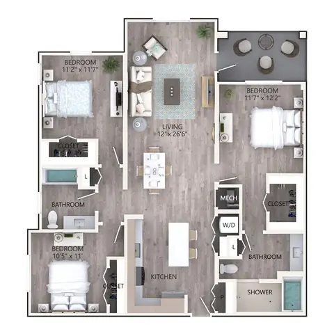 Floor plan C1, 3 beds · 2 baths · 1,394 sf