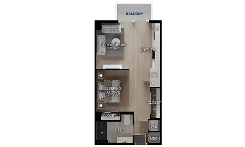 Floor plan Studio-ST-X, Studio · 1 bath · 604 sf