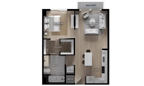 Floor plan 1 Bed/1 Bath-A1, 1 bed · 1 bath · 672 sf