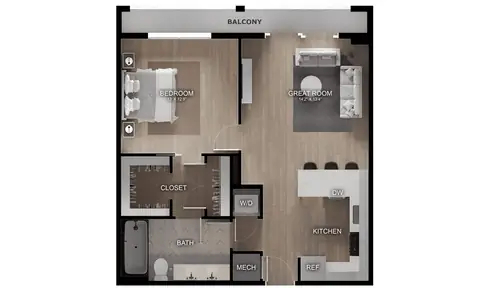 Floor plan 1 Bed/1 Bath-A3.1, 1 bed · 1 bath · 755 sf