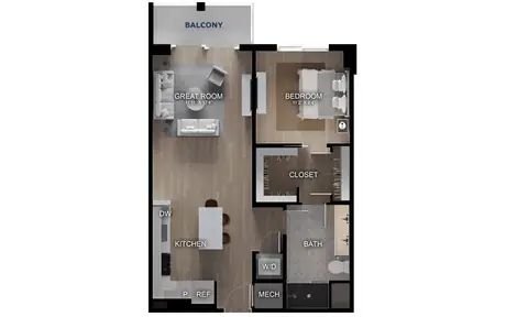 Floor plan 1 Bed/1 Bath-A1-X, 1 bed · 1 bath · 768 sf