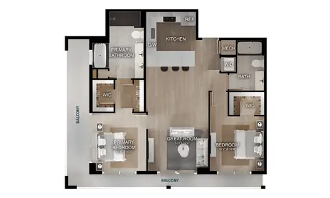 Floor plan 2 Bed/2 Bath-C2, 2 beds · 2 baths · 1,117 sf