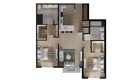 Floor plan 2 Bed/2 Bath-C3, 2 beds · 2 baths · 1,206 sf
