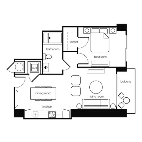 Floor plan A1, 1 bed · 1 bath · 710 sf