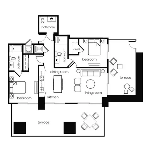 Floor plan B3, 2 beds · 2 baths · 1,153 sf