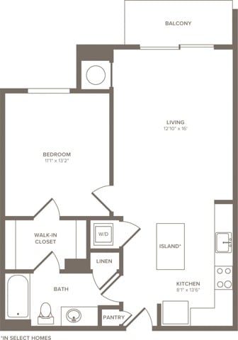 Floor plan A01, 1 bed · 1 bath · 740 sf