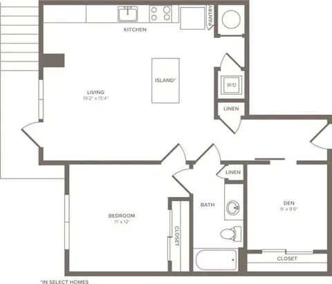 Floor plan A06D, 1 bed · 1 bath · 859 sf