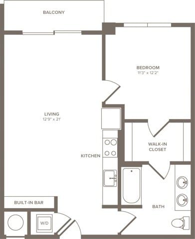 Floor plan A02, 1 bed · 1 bath
