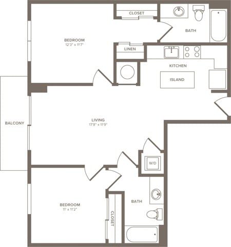 Floor plan B05, 2 beds · 2 baths · 911 sf